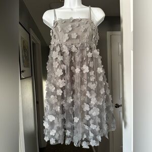 Women's M boutique dress Storia gray spaghetti strap flowers spring summer